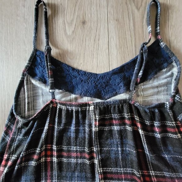 Mason & Mackenzie Y2K womens Plaid & Lace Navy Top XS Sheer Hemline Cami - Picture 7 of 13